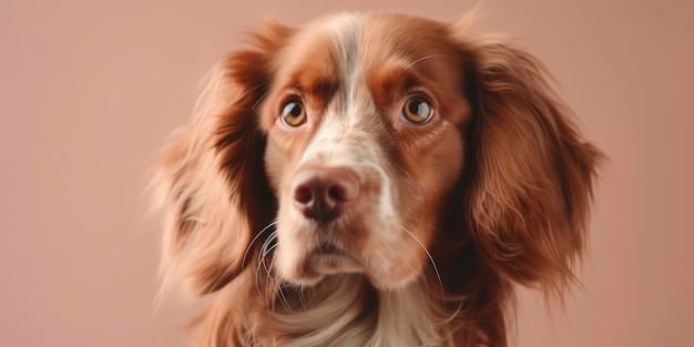 Um cachorro com um rosto marrom e branco