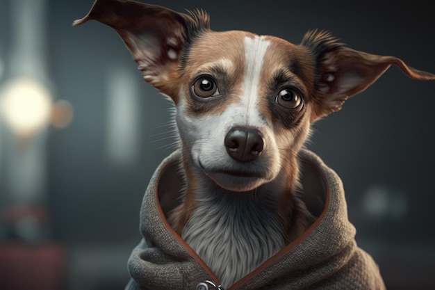 Um cachorro com um suéter que diz 'o cachorro'