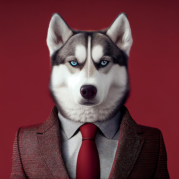 Um cachorro com uma gravata vermelha e uma gravata vermelha