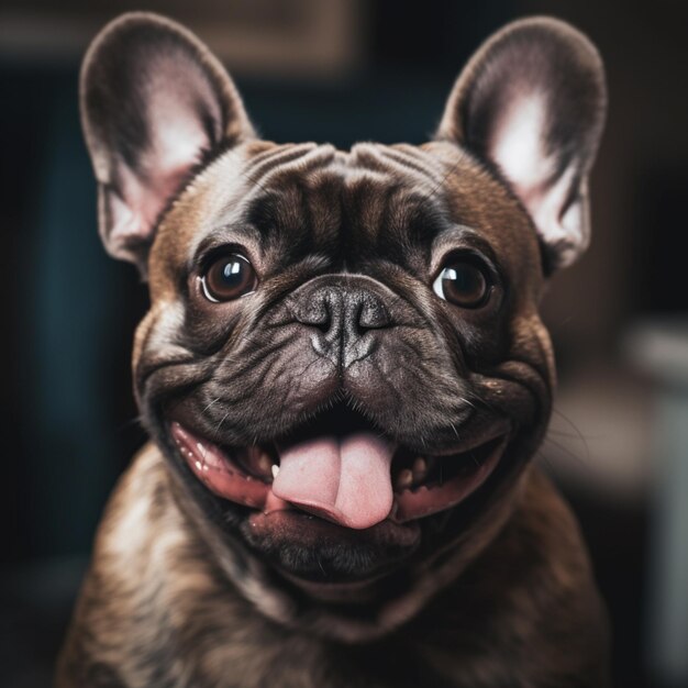 Um cachorro com uma língua rosa está sorrindo e tem uma língua rosa.