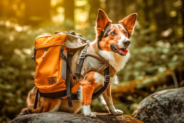 Um cachorro com uma mochila e um mapa simbolizando o espírito de aventura e a exploração de novas experiências