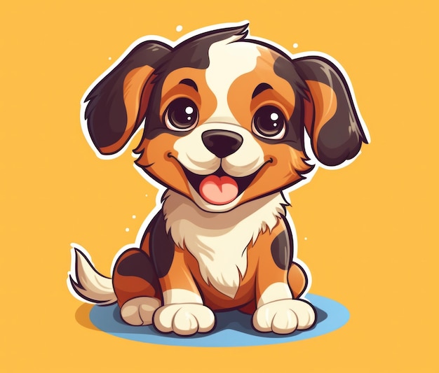 Um cachorro de desenho animado com fundo amarelo