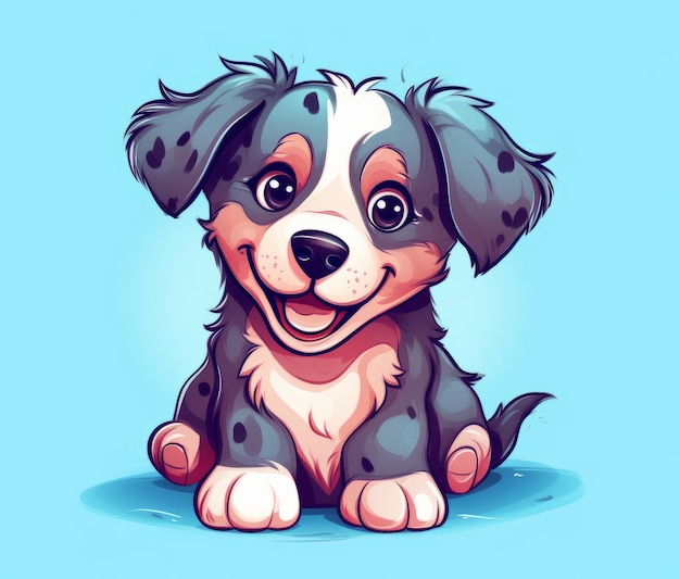 Um cachorro de desenho animado com um fundo azul e as palavras cachorrinho na frente.