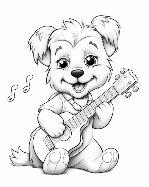 um cachorro de desenho animado tocando violão e cantando IA generativa