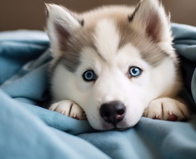 um cachorro deitado em um cobertor