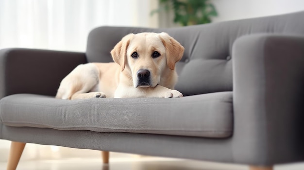 Um cachorro deitado em um sofá