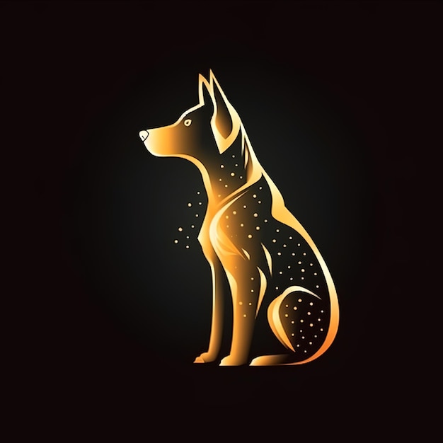 Um cachorro dourado com fundo preto e as estrelas estão na parte inferior.