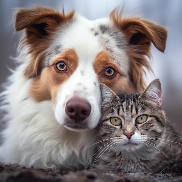 um cachorro e um gato estão se olhando e um é um gato.