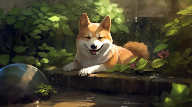 Um cachorro em um cachorro shiba inu