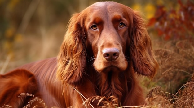 Um cachorro em um campo de grama