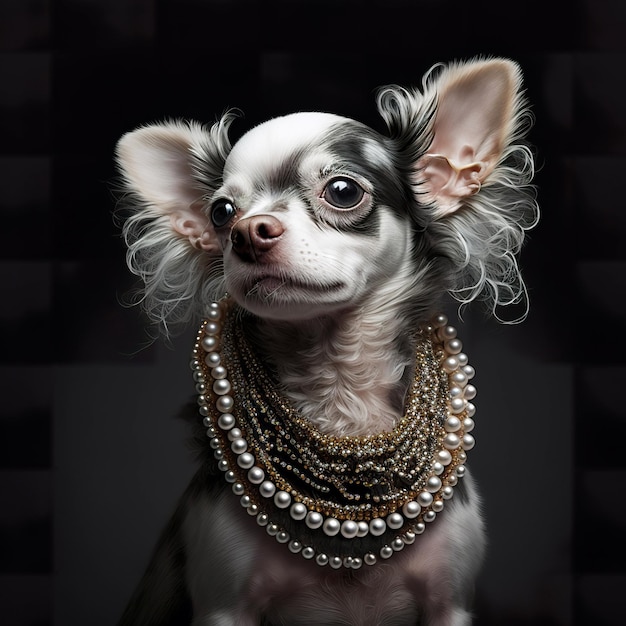 Um cachorro fofo da moda. Retrato de animal de estimação em roupas