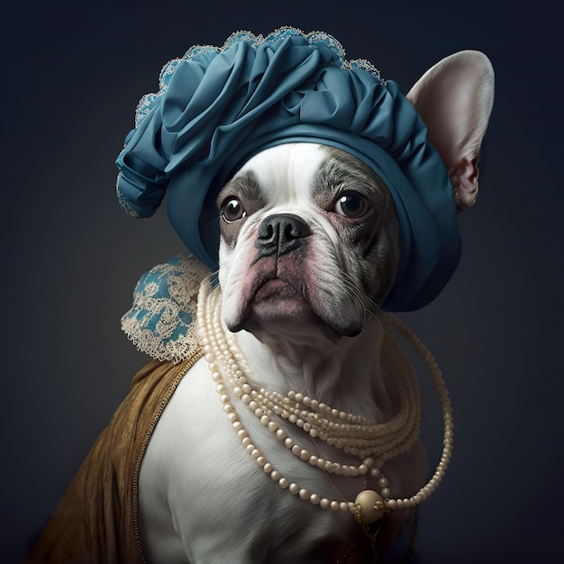 Um cachorro fofo da moda. Retrato de animal de estimação em roupas