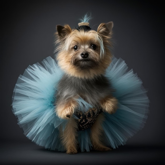 Um cachorro fofo vestido com uma IA geradora de imagem de tutu
