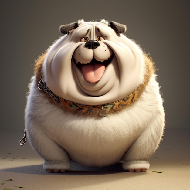 Um cachorro grande é mostrado com uma coleira que diz 'bulldog'.