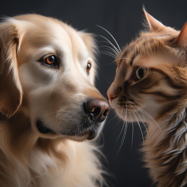 Um cachorro labrador e um gato