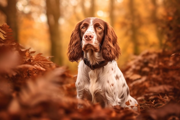 um cachorro na floresta de outono