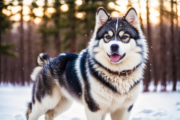 Um cachorro na neve com a palavra husky na frente