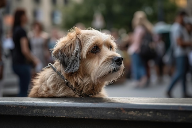 Um cachorro olhando para fora de uma lata de lixo