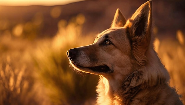 Um cachorro olhando para o sol