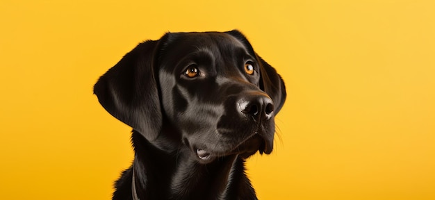 Um cachorro preto com fundo amarelo