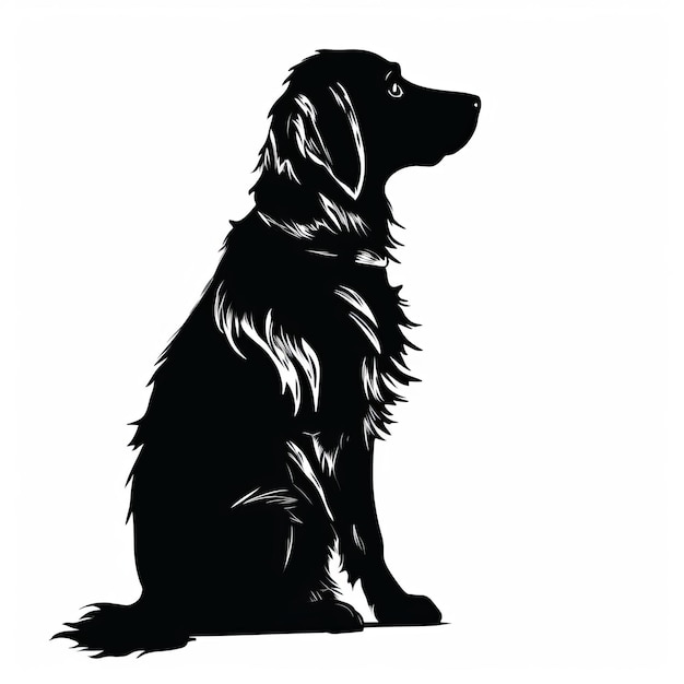 Foto um cachorro preto silhueta sentado sobre um fundo branco