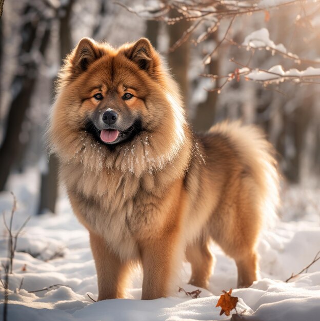 um cachorro que está parado na neve.