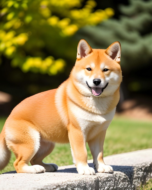 um cachorro que está sentado em uma laje de concreto