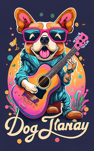 Um cachorro tocando violão