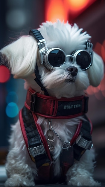 Foto um cachorro usando capacete e óculos de sol com o nome hal light