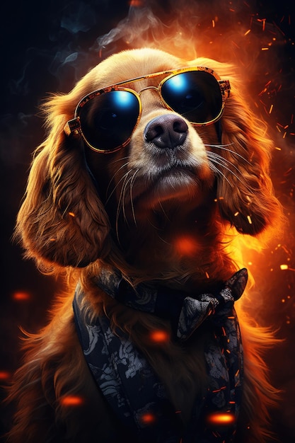 um cachorro usando óculos escuros e uma bandana