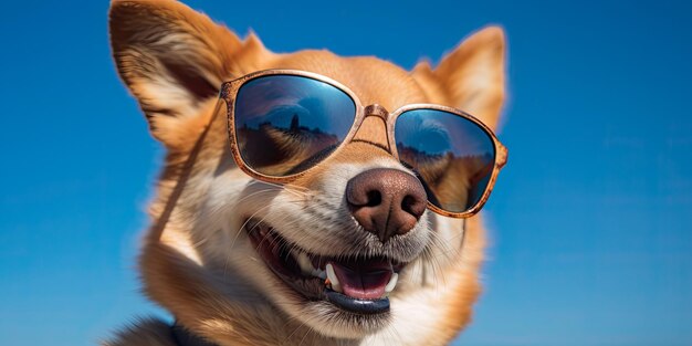 Um cachorro usando óculos escuros e uma camisa que diz 'dog'on it'