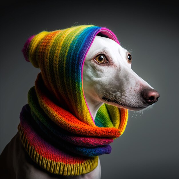 Um cachorro usando um gorro que diz eu amo cachorros