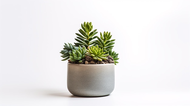 Um cacto isolado ou uma planta suculenta é apresentado em uma vista frontal em uma tela branca