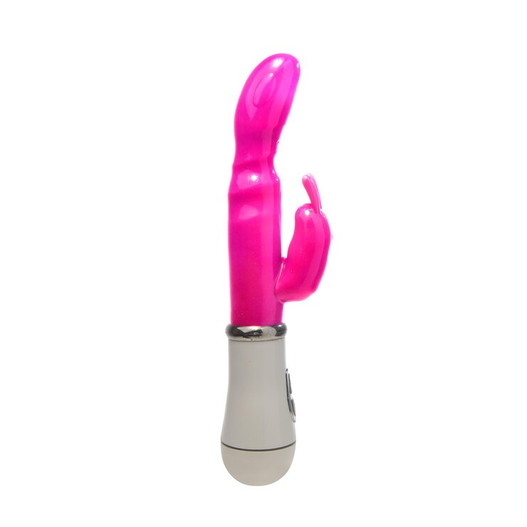 Foto um cacto rosa com uma base prateada e uma base prateada.