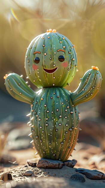 Um cactus bonito sorrindo de pé no deserto