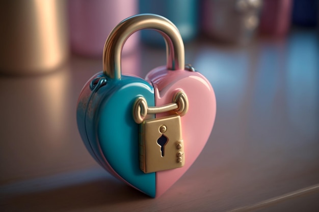 Um cadeado em forma de coração com uma chave no meio