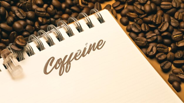 Um caderno com a palavra cafeína escrita