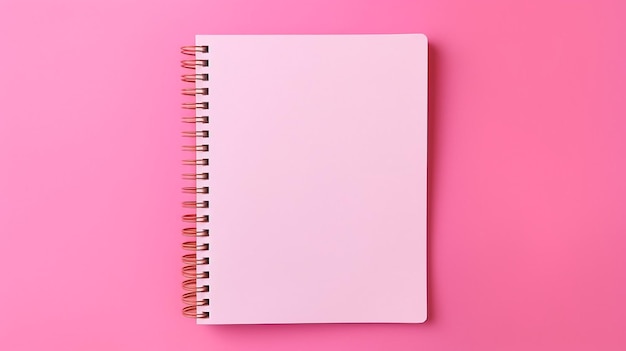 Foto um caderno de notas em fundo rosa