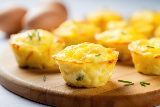 Um café da manhã com muffins de ovo com queijo e verduras frescas