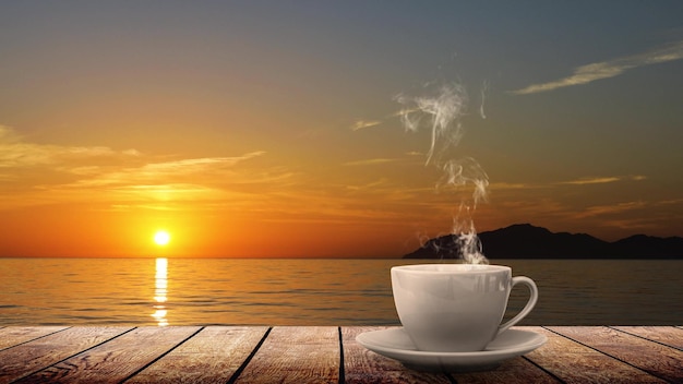 Um café quente na mesa em um fundo natural