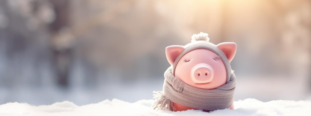 Um caixão de dinheiro rosa embrulhado quente com um lenço conceito de contas de aquecimento de inverno