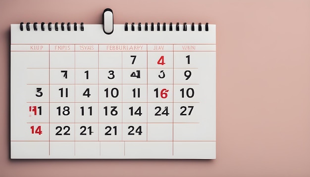 um calendário com a data de abril e fevereiro