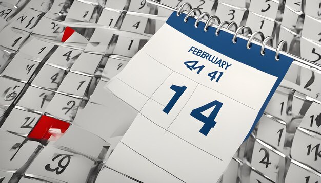 Foto um calendário com a data de fevereiro está em uma mesa