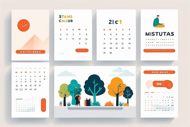 um calendário de estilo plano minimalista com marcos de trabalho remoto
