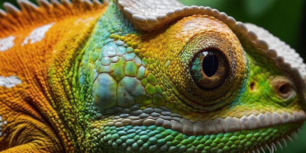 Um camaleão bonito isolado em fundo verde