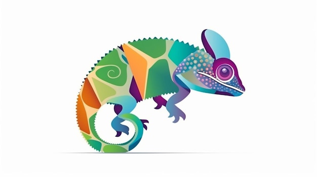 Foto um camaleão colorido com um padrão de arco-íris.