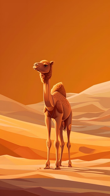 Um camélido está graciosamente na paisagem do deserto de erg