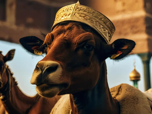 Um camelo com uma coroa na cabeça Eid ul Adha