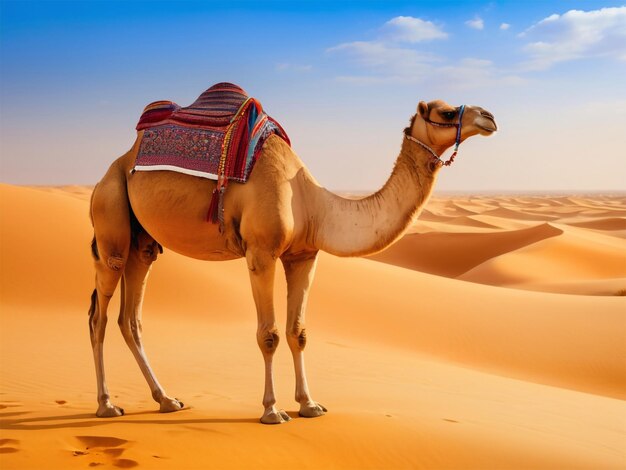 um camelo está no deserto