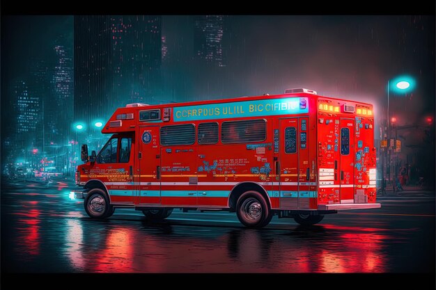 Foto um camião de bombeiros vermelho que diz emergência na frente